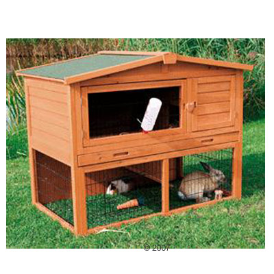Rabbit Hutches Natura 120 with Pitched Roof and Ground Enclosure - Medium